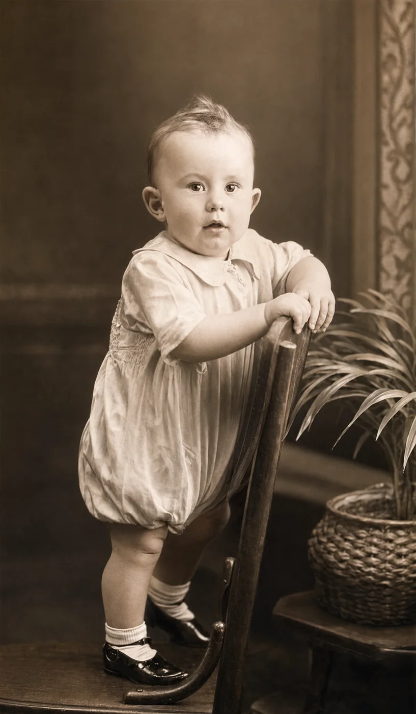 Restored sepia photograph with damage repaired