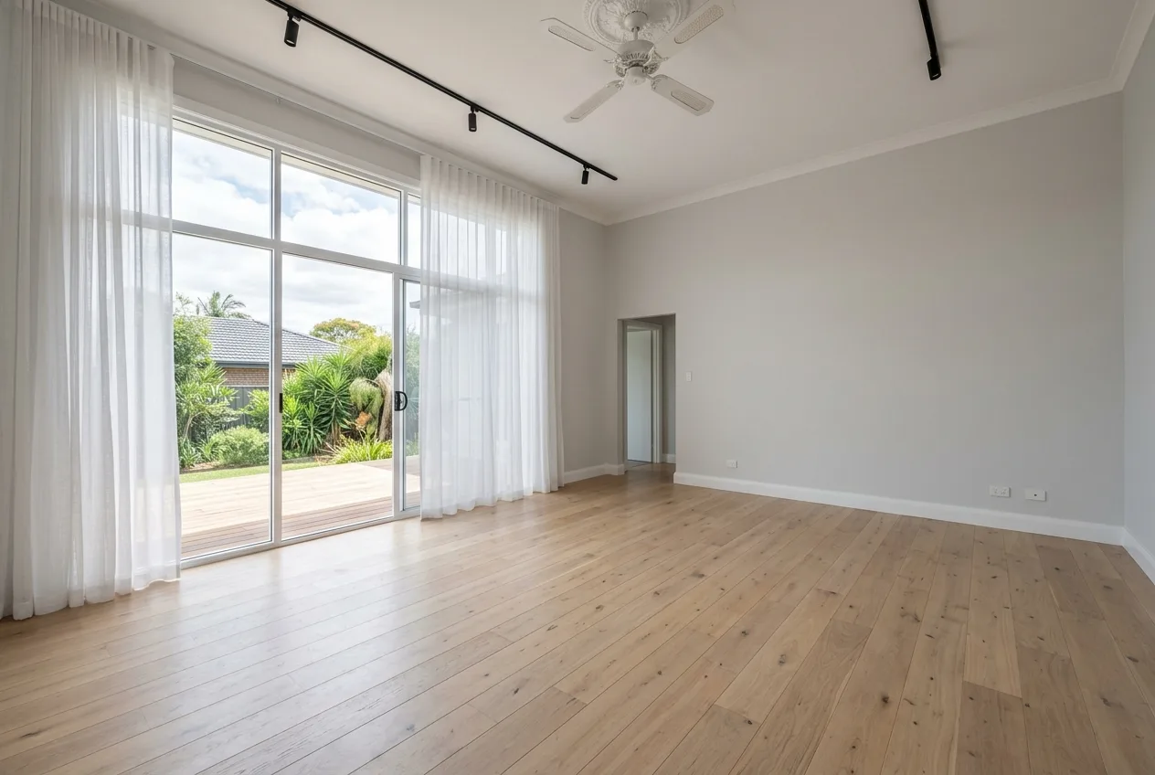 Empty, unfurnished living room in a real estate listing photo